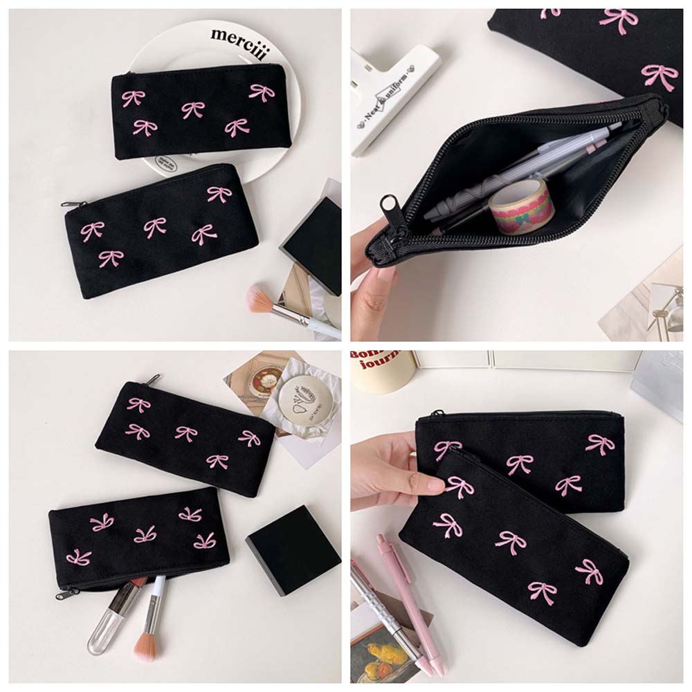 Aesthetic Large Pencil Case Pouch - Bowknot Bow Stationery Bag Large Capacity