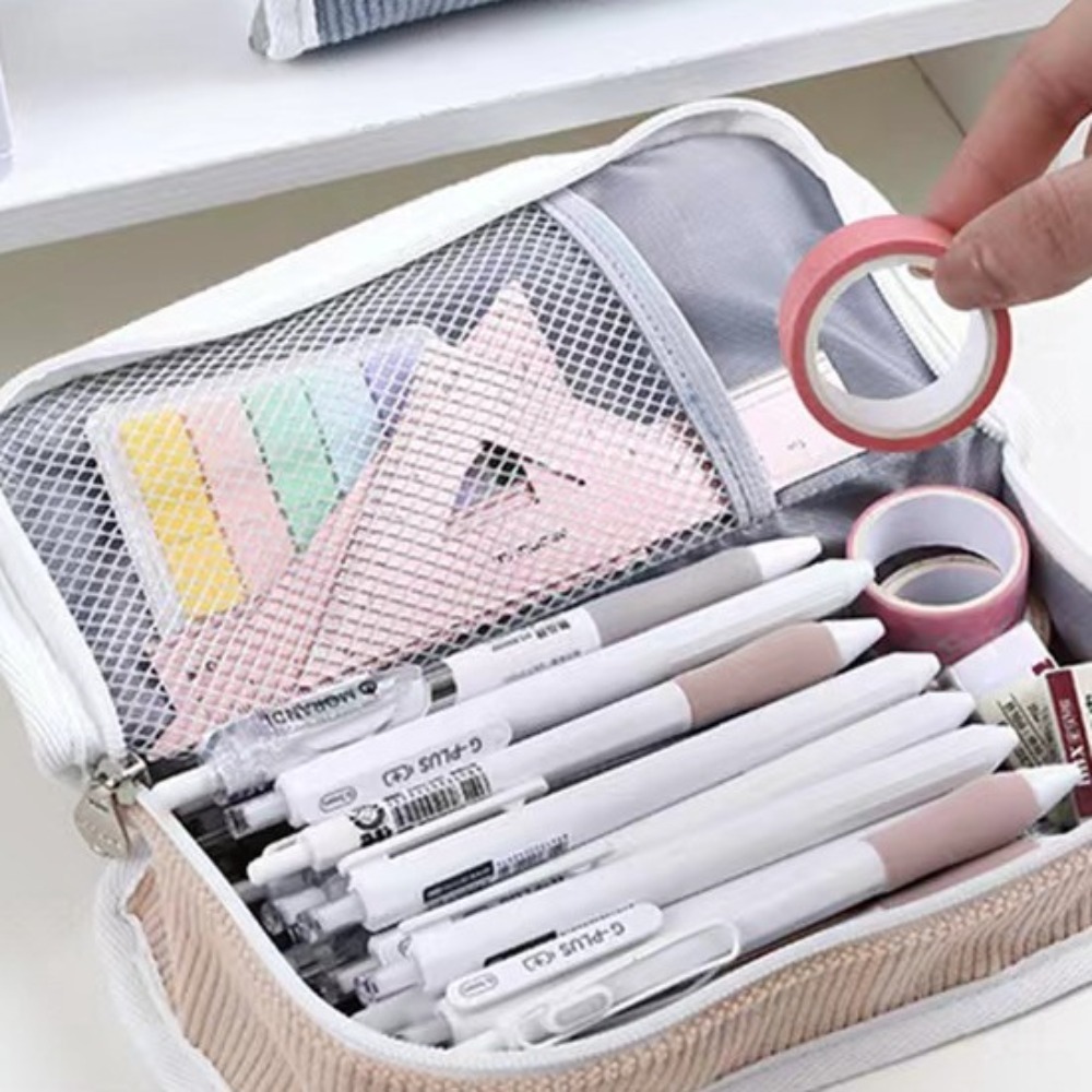 Pink Blue Grey Ins Stationery  - đánh giá và giá Aesthetic Large Pencil Case Pouch